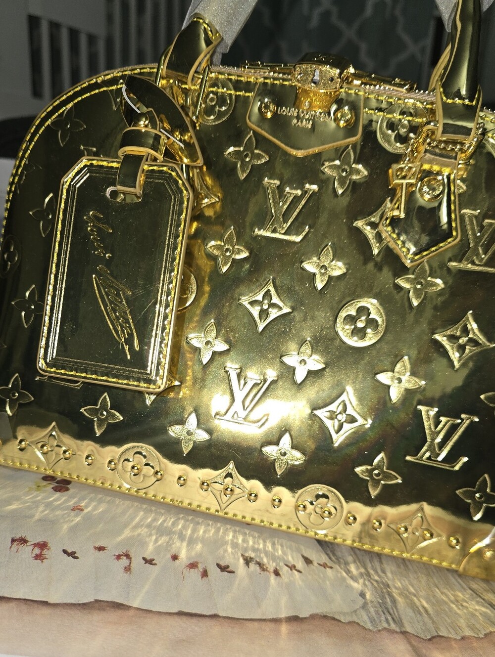 Gold Mirror Monogram EnVernis Dome Satchel - Picture 5 of 15